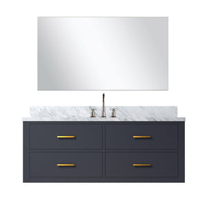 English Elm Blue Single-Sink Vanity Set With Carrara Marble Top, Frameless Mirror & Chrome Faucet For Stylish Bathrooms B2731S01992