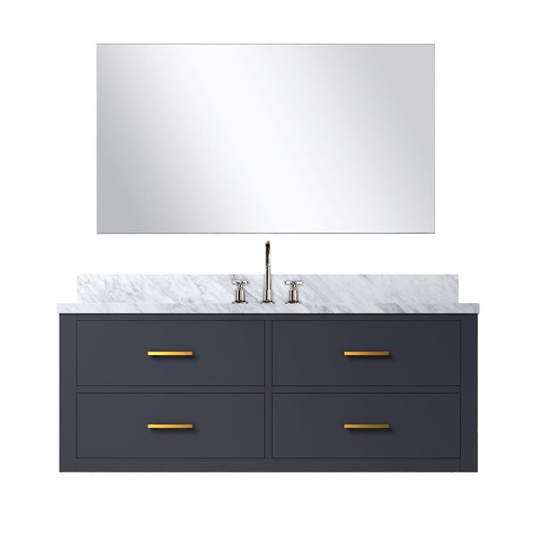 English Elm Blue Single-Sink Vanity Set With Carrara Marble Top, Frameless Mirror & Chrome Faucet For Stylish Bathrooms B2731S01992