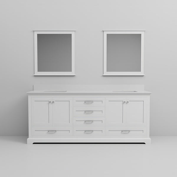 English Elm White Double Bath Vanity 80 in W x 22 in D with White Quartz Counter, Soft-Close Drawers, Mirrors B2731S00815