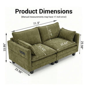 English Elm Modern Chenille Three Seat Sofa with Ottoman Usb Charging Ports and Storage Pockets Green W2519S00005