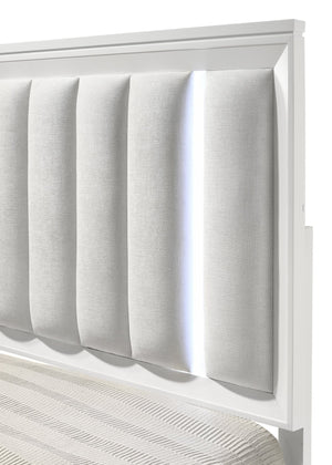 English Elm Unique Round Plush Velvet Button-Tufted Storage Bed Queen with Studded Headboard and 2 Nightstands Set Ivory,White 54.75 L x 79.5 W x 8.25 H B2741S00099