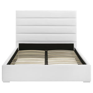 English Elm Dulcey Queen Platform Bed White Faux Leather Channel Tufted Headboard Modern Frame B062S01514