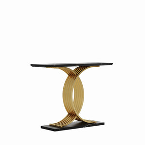 English Elm Accent Console Table Sculptural Black Gold Metal Legs Slim Entryway Hallway Decor W2263P395488