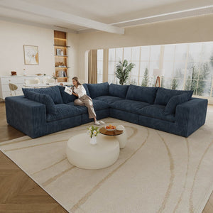 English Elm 118.2" Modular Cloud Sofa Corduroy Upholstered Deep Seat Lounge for Living Room Blue W2824S00194