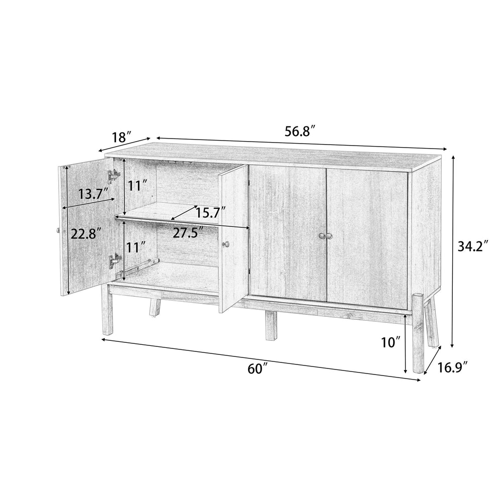 English Elm Vintage Acacia Veneer Sideboard with Raised Legs and Four Door Storage for Dining Rooms Brown N780P347334D