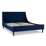 English Elm Aspen Vertical Tufted Headboard Platform Bed Set, Queen, Navy Blue Velvet