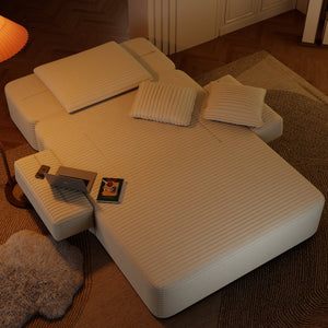 English Elm Luxurious Corduroy Convertible Chaise Lounge Sofa Bed with Foam Support for Apartments Beige W3219P449012