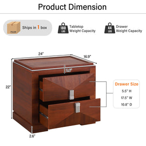 English Elm Mid-century Modern Nightstand with Diamond Geometric Drawers and Heavy Duty Wood Base Dark Brown N761P324094N