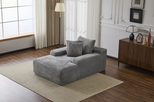 English Elm Oversized Chaise Lounge Chair Cozy Cloud Corduroy Plush Sleeper Daybed with Throw Pillows, Wide Armrest and No Assembly Grey W3723P345160
