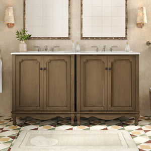English Elm Christopher Knight Home® - 60" Retro Double Sink Bathroom Vanity Set with Soft-Close Doors, Adjustable Shelves, Rubberwood Legs Antique brown N817P245317L