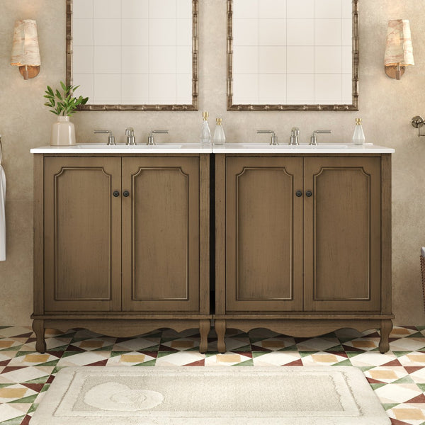 English Elm Christopher Knight Home® - 60" Retro Double Sink Bathroom Vanity Set with Soft-Close Doors, Adjustable Shelves, Rubberwood Legs Antique brown N817P245317L