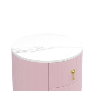 English Elm 2 Upholstered Nightstand Set with 3 Drawers, Round Velvet Bedside Table, Marble Top & Metal Handles Pink 24 L x 19.5 W x 18.89 H N733S272609H