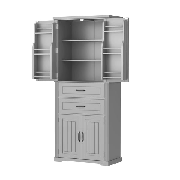 English Elm [video] Floor to Ceiling Matte Storage Cabinet with Drawers Shelves and Adjustable Interior Gray N759P407762E