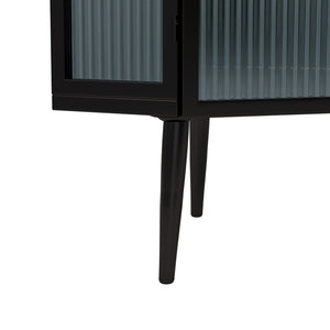 English Elm 22.25'' Floor Corner Cabinet with Tempered Glass Doors, Three-Tier Metal Frame Storage for Home Black W757P180792