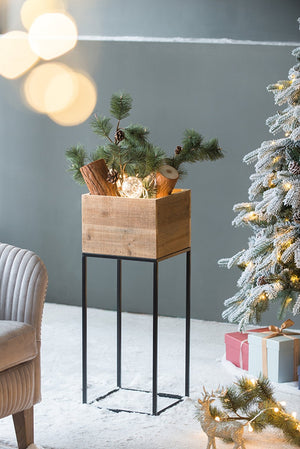 English Elm Set of 2 Reclaimed Wood Box Plant Stands with Iron Legs for Farmhouse Decor W2078P496651