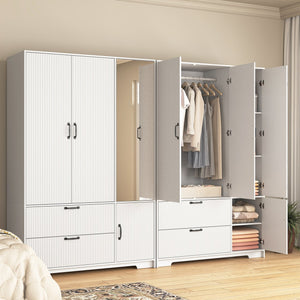 English Elm 8 Drawer Tall Chest Slim Particleboard Build Smooth Gliding Storage for Bedroom Closet White W409S00009