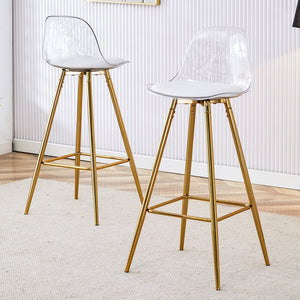 English Elm Modern White+Gold Upholstered Bar Chair with Metal Legs — Compact Water-Resistant PU Seating for Kitchen, Dining, Terrace (Easy Assembly) W1151P154368