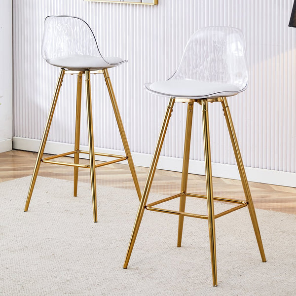 English Elm Modern White+Gold Upholstered Bar Chair with Metal Legs — Compact Water-Resistant PU Seating for Kitchen, Dining, Terrace (Easy Assembly) W1151P154368