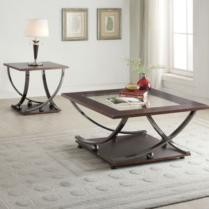 English Elm Black Black Nickel Square End Table with Bottom Shelf, 24" Compact Accent Table for Living Room Storage and Display B062P209088