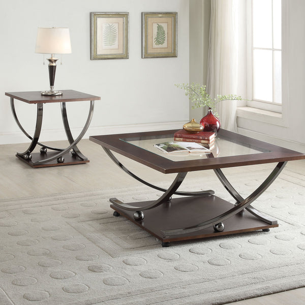 English Elm Black Black Nickel Square End Table with Bottom Shelf, 24" Compact Accent Table for Living Room Storage and Display B062P209088