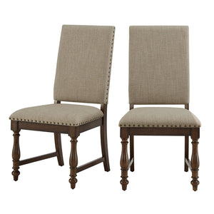 English Elm Traditional Stonington Side Chairs Set of 2 Beige Upholstered Nailhead Trim Oak Veneer Wood Dining Seats Elegantly Crafted 42" Brown Mix 42.75 L x 21.75 W x 15.5 H B011P188432