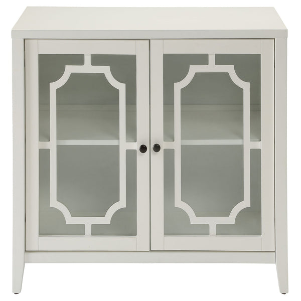 English Elm White Glass Door Console Table with Fretwork Design, Tapered Legs, Dust-Free Display & Storage (95) B062P185652