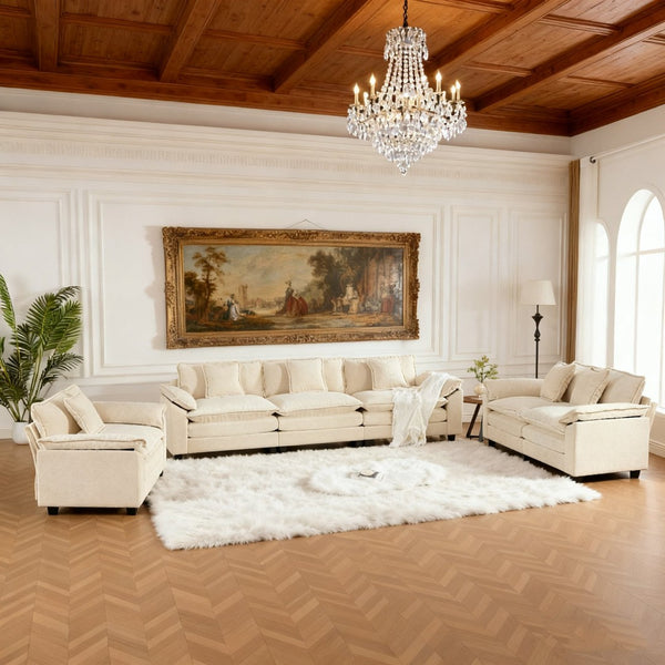 English Elm Wider Armrest 3-Seater Modular Sofa, Breathable Beige Chenille, Ergonomic Comfort For Any Space W1143S00041-GIGA