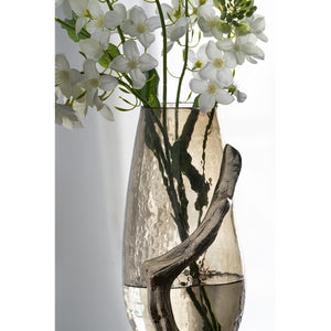 English Elm 9x7x18" Sculptural Gold Glass Vase with Splayed Aluminum Legs for Glam Interiors W2078P490402
