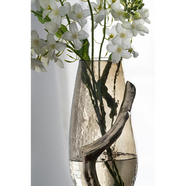 English Elm 9x7x18" Sculptural Gold Glass Vase with Splayed Aluminum Legs for Glam Interiors W2078P490402