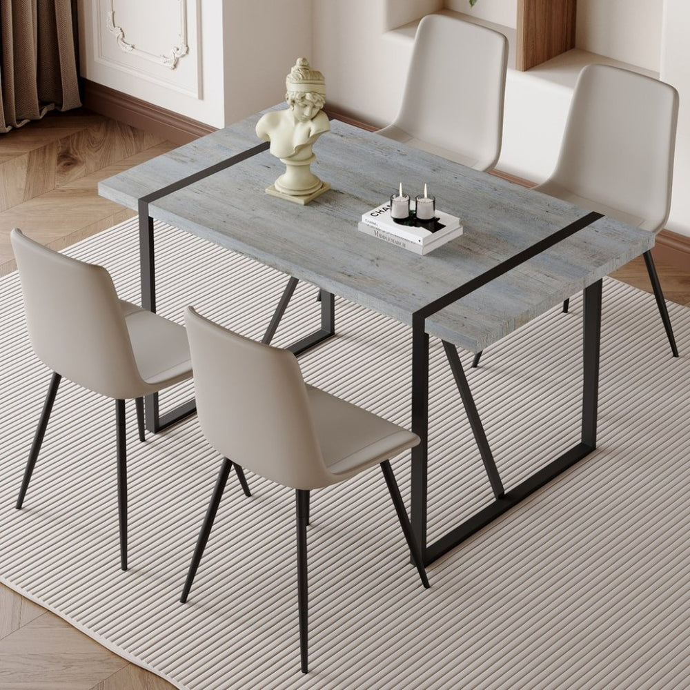 English Elm Table Set With Modern Grey Marble Mdf Top & Cushioned Chairs - Stylish, Durable, And Easy To Assemble W1151S03989-GIGA