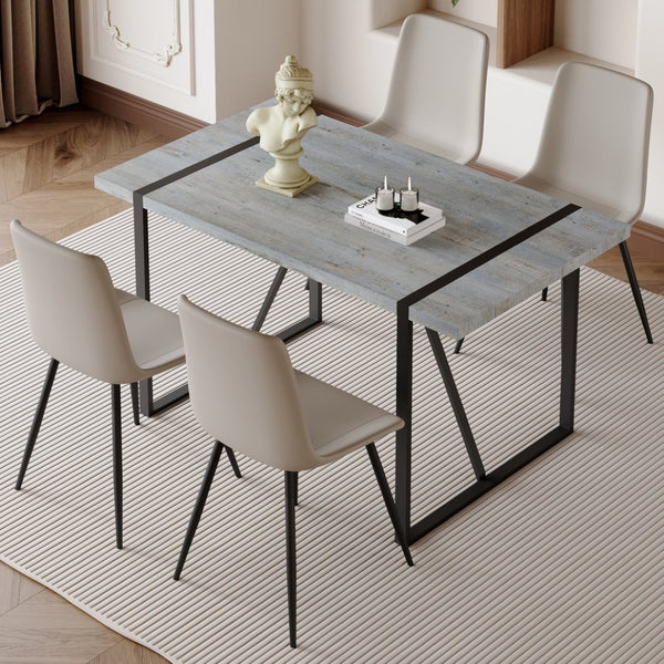 English Elm Table Set With Modern Grey Marble Mdf Top & Cushioned Chairs - Stylish, Durable, And Easy To Assemble W1151S03989-GIGA