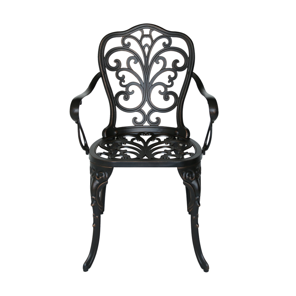 English Elm Vigo Cast Aluminum Outdoor Dining Chairs Ornate Scrollwork Bronze Patio Set of 2 N776P381203C