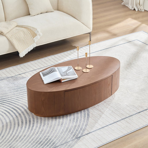 English Elm Modern Oval Coffee Table Matte Finish Mdf Frame with Storage Drawer for Living Room Dark Walnut W2085P384570