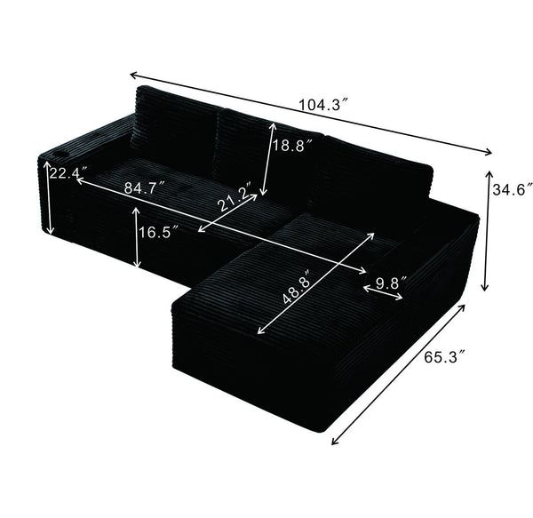 English Elm 104 Inch Corduroy Modular Sectional Sofa Deep Cushioned L Shaped Living Room Couch W5515S00023