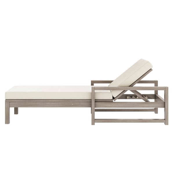 English Elm Trexm Outdoor Acacia Wood Chaise Lounge Set Two Adjustable Poolside Reclining Chairs Gray TM000013AAE
