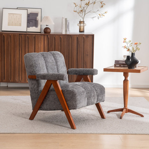 English Elm Mid-century Modern Chenille Accent Chair Cloud Silhouette Oak Frame Living Room Lounge Grey W1170P425433