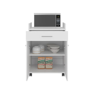 English Elm Derry White Coffee Cart with Drawer & Wheels — Engineered Wood Storage Cart for Kitchen & Living Room B092P309172