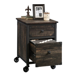 English Elm File Pedestal Rolling Cabinet Dark Oak Finish Metal Frame Home Office Storage B356P354418