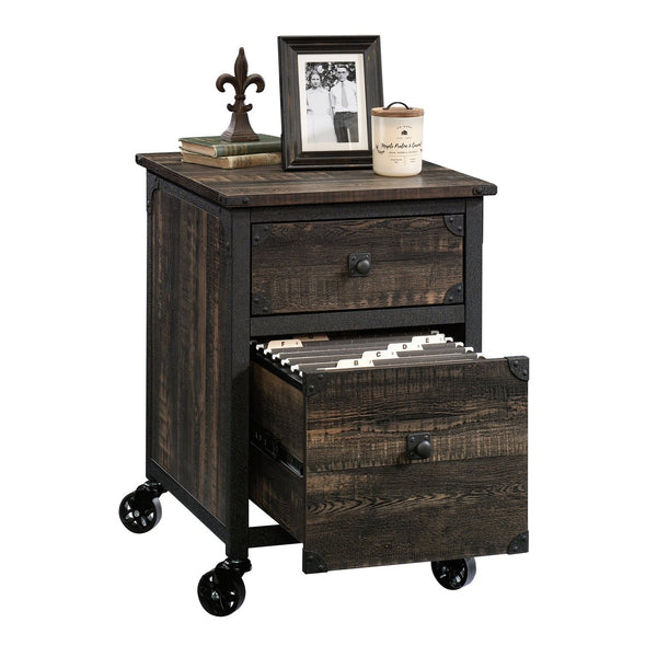 English Elm File Pedestal Rolling Cabinet Dark Oak Finish Metal Frame Home Office Storage B356P354418