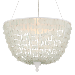 Thalassa Pendant Light - Artisanal Seaglass Dome Fixture in Sugar White for Contemporary Spaces