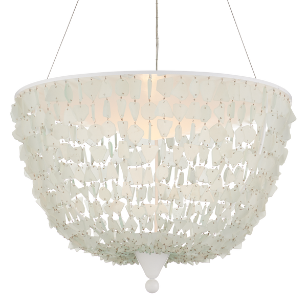 Thalassa Pendant Light - Artisanal Seaglass Dome Fixture in Sugar White for Contemporary Spaces