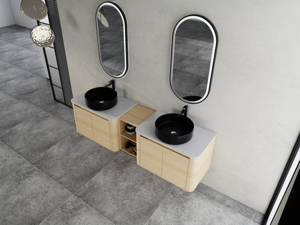 English Elm 72'' Wall-Mounted Bathroom Vanity With Elegant Ceramic Sink, Smart Storage, Soft-Close Doors & More W999S00478