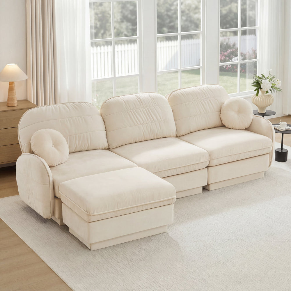 English Elm 105" Chenille Cloud Sofa Deep Seat Three Seater with Quilted Back for Living Room W714S01751