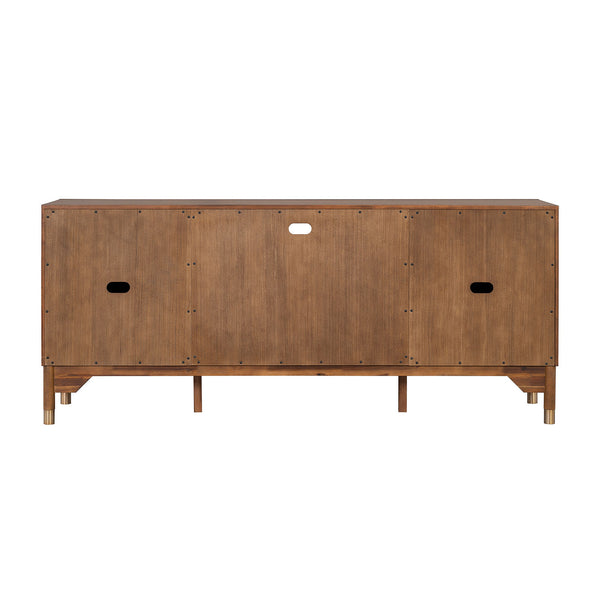 English Elm Mid-Century TV Stand with Gold-Capped Legs and Adjustable Shelves, Retro Modern 70" Media Console Walnut 73 L x 21 W x 31 H B2741P395431