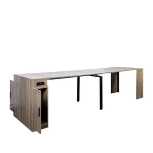 English Elm Modern Extendable Dining Table with Built-In Outlet, USB Ports & Storage, Space-Saving Console to 118" Brown W331S00192