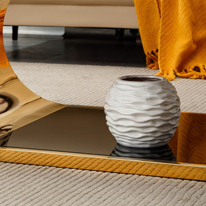 English Elm 57" Gold Stainless Oval Coffee Table with Black Tempered Glass, 2-Tier Storage, Modern Chic Design W3456S00027