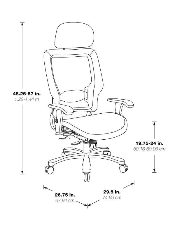OSP Home Furnishings Air Grid Big and Tall Executive Chair with Breathable Mesh Lumbar Support and Synchro Tilt 63-11A653RHM