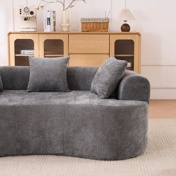 English Elm Crescent-shaped Cloud Sofa Three Seat Low Profile Chenille Living Room Curved Couch Gray W2012P375721