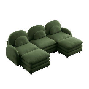 English Elm Teddy Fleece Modular Cloud Sofa Plush Three Seat Sectional with Movable Ottomans Green W5656S00086