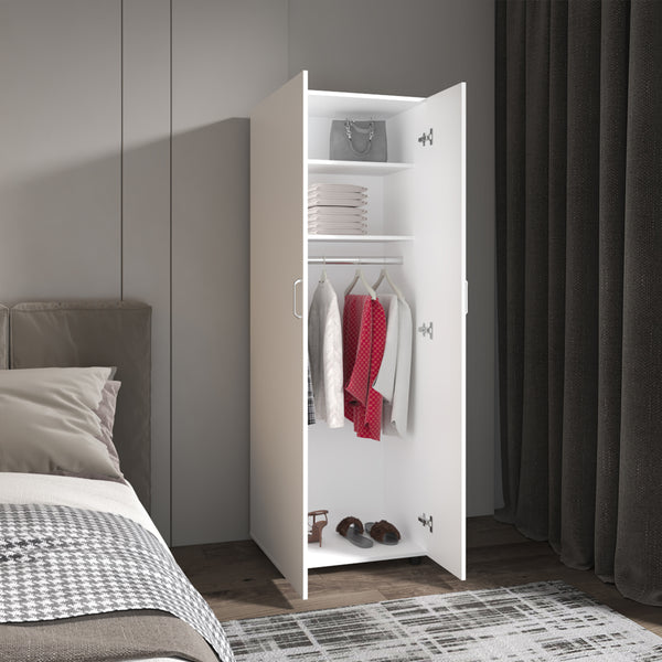 English Elm Barkley Slim Armoire White - Slim Double-Door Engineered Wood Wardrobe with Shelves & Rod, Modern B092S00292